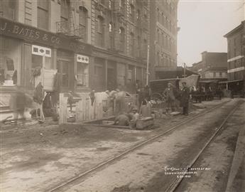 (NEW YORK CITY--INTERBOROUGH RAPID TRANSIT) Album containing 35 exceptional photographs of subway and elevated railway construction pro